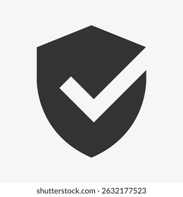 Black shield icon with a checkmark. Security symbol with a checkmark. Represents protection, safety, and security. Minimalist shield and checkmark design. User interface icon vector.