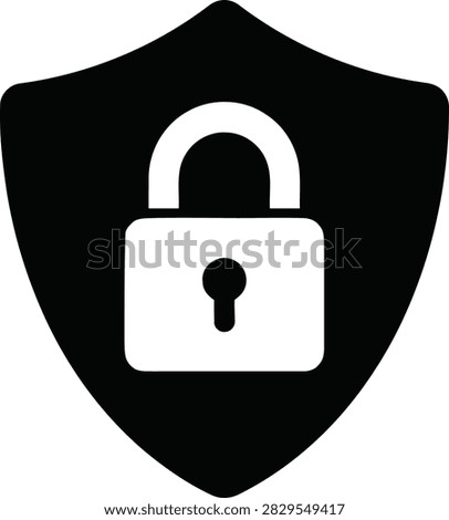 A black shield icon containing a padlock with a visible keyhole, symbolizing secure access, encryption, and protection for digital information.