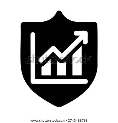 A black shield icon containing a white upward-trending bar graph, symbolizing secure growth, financial protection, and business progress.