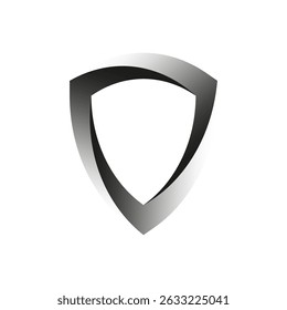 Black shield icon. Curved triangle emblem. Gradient vector form. Modern symbol silhouette.