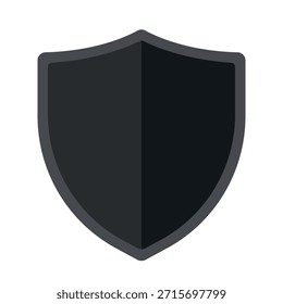 Black shield icon with dark gray outline on white background symbolizing security, protection, and defense
