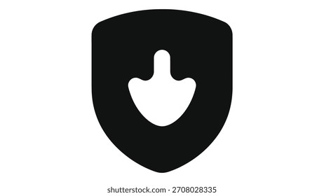 Icono de escudo negro con forma de mano descendente, que simboliza la Asistencia, la asistencia, la protección y los servicios de seguridad.