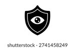 Black shield icon with eye inside