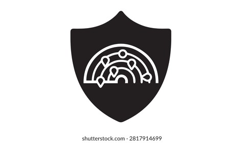 Black shield icon featuring circuitry representing digital security protection