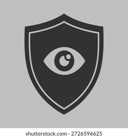 A black shield icon with a gray eye symbol inside, representing security and surveillance.
