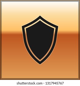 Black Shield icon isolated on gold background. Guard sign. Vector Illustration