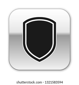 Black Shield icon isolated on white background. Guard sign. Silver square button. Vector Illustration