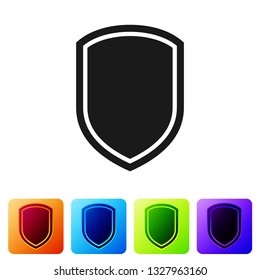 Black Shield icon isolated on white background. Guard sign. Set icon in color square buttons. Vector Illustration
