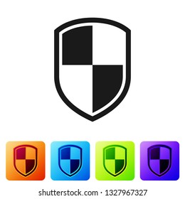 Black Shield icon isolated on white background. Guard sign. Set icon in color square buttons. Vector Illustration