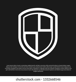 Black Shield icon isolated on black background. Guard sign. Vector Illustration