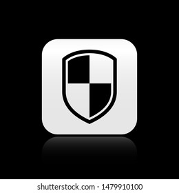 Black Shield icon isolated on black background. Guard sign. square button. Vector Illustration