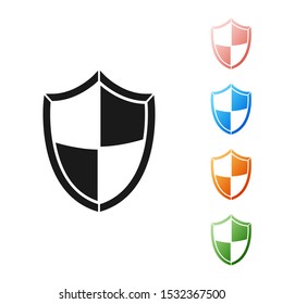 Black Shield icon isolated on white background. Guard sign. Security, safety, protection, privacy concept. Set icons colorful. Vector Illustration