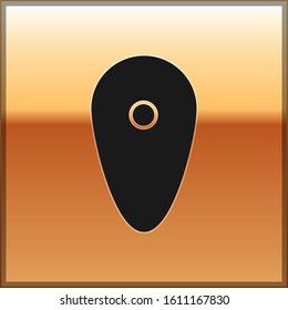 Black Shield icon isolated on gold background. Guard sign. Security, safety, protection, privacy concept.  Vector Illustration