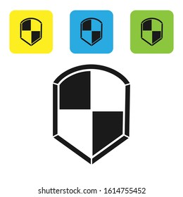Black Shield icon isolated on white background. Guard sign. Security, safety, protection, privacy concept. Set icons colorful square buttons. Vector Illustration