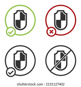 Black Shield icon isolated on white background. Guard sign. Security, safety, protection, privacy concept. Circle button. Vector