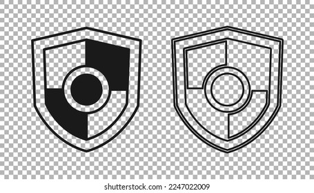 Black Shield icon isolated on transparent background. Guard sign. Security, safety, protection, privacy concept.  Vector