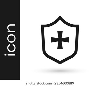 Black Shield icon isolated on white background. Guard sign. Security, safety, protection, privacy concept.  Vector