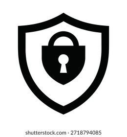 Icono de escudo negro con un candado que simboliza la seguridad
