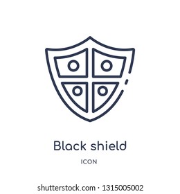 black shield icon from security outline collection. Thin line black shield icon isolated on white background.