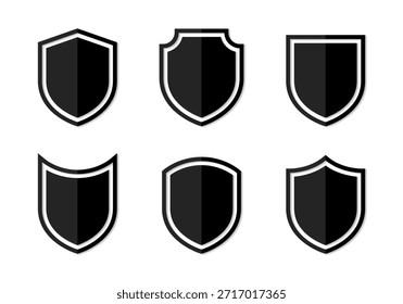 Conjunto de ícones de escudo preto. Símbolo de segurança e proteção. Conceito de defesa e segurança