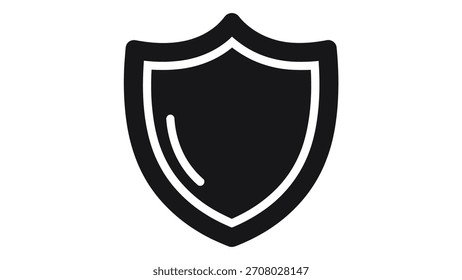 Icono de escudo negro con líneas elegantes que representan seguridad, protección y seguridad inclusiva para varias aplicaciones digitales.