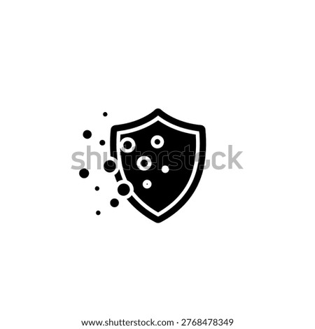 A black shield icon with small circles emanating from it, symbolizing protection from germs and bacteria.