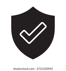 Icono de escudo negro con marca de verificación blanca sobre fondo liso