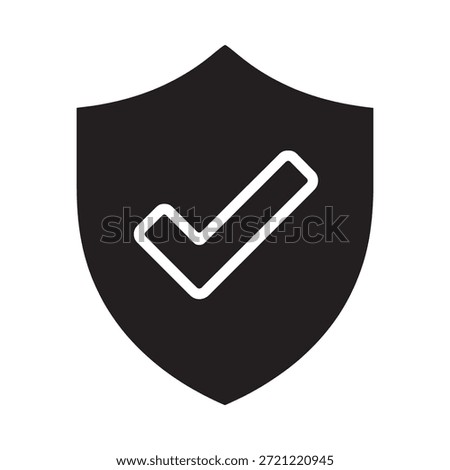 Black shield icon with white checkmark on plain background