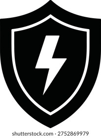 Black shield icon with a white lightning bolt inside, symbolizing electrical safety or power protection