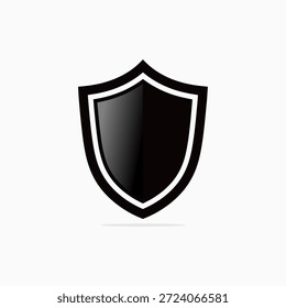 Icono de escudo negro con contorno blanco para seguridad, protección y diseño de defensa