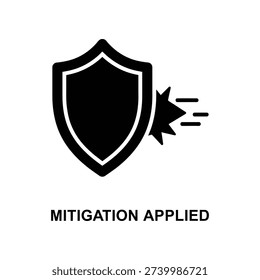A black shield icon with a white outline deflecting a threat, symbolizing security and mitigation applied.