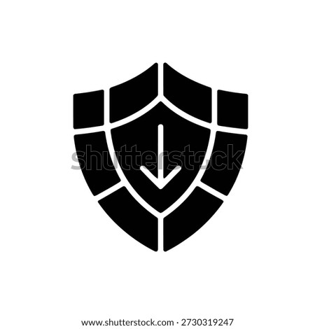 Black shield icon with white outline and arrow pointing down security symbol