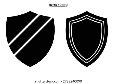 Se presentan iconos de escudo negro, uno con una franja diagonal y otro con un contorno simple.