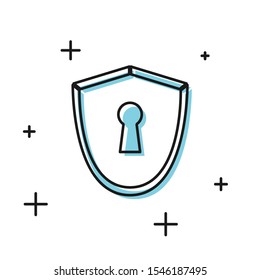 Black Shield with keyhole icon isolated on white background. Protection, security concept. Safety badge icon. Privacy banner. Defense tag.  Vector Illustration