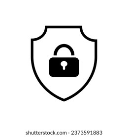 Black shield with lock icon. Blocking unwanted websites and protection against viruses and hacking with mandatory user check and vector firewall