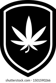 Black Shield and marijuana or cannabis leaf icon isolated on white background. Marijuana legalization. Hemp symbol.  Vector Illustration