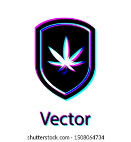 Black Shield and marijuana or cannabis leaf icon isolated on white background. Marijuana legalization. Hemp symbol.  Vector Illustration