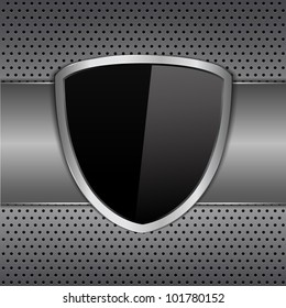 Black Shield On Metal Background, Vector Eps10 Illustration