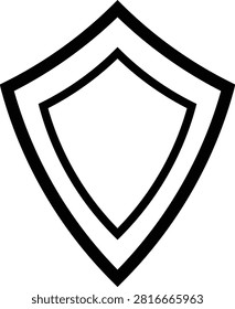Black Shield Outline Icon with Double Line Crest for Security and Protection