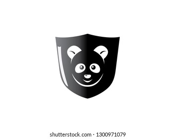 Black shield with panda face in the middle for logo design