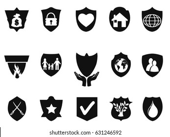 black shield protect icons set