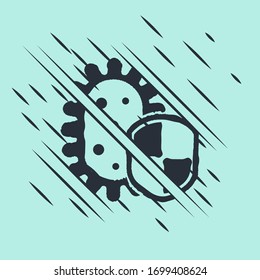 Black Shield protecting from virus, germs and bacteria icon isolated on green background. Immune system concept. Corona virus 2019-nCoV. Glitch style. Vector Illustration