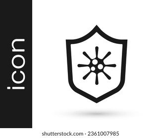 Black Shield protecting from virus, germs and bacteria icon isolated on white background. Immune system concept. Corona virus 2019-nCoV.  Vector