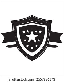 Black Shield with Ribbon and Star for Branding
