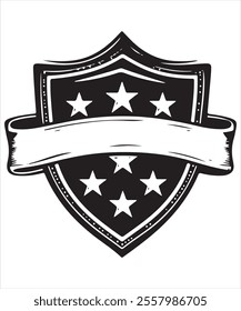 Black Shield with Ribbon and Star for Branding
