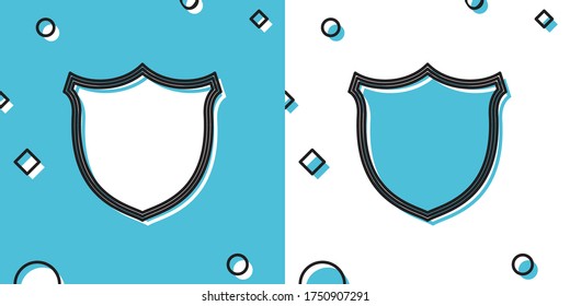 Black Shield security icon isolated on blue and white background. Protection, safety, security concept. Firewall access privacy sign. Random dynamic shapes. Vector Illustration