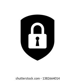 Black Shield security with lock icon isolated. Protection, safety, password security. Firewall access privacy sign. Vector Illustration