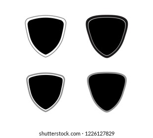 Black shield set. Emblem signs isolated on background. Symbol of security, power, protection. Badge shape shield graphic design.	