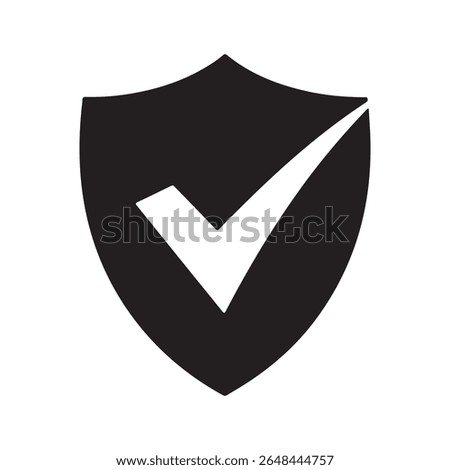 Black shield shape with a white check mark inside on a white background