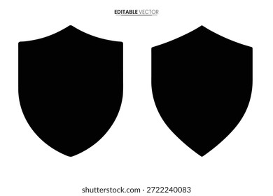 Formas de escudo preto em um fundo branco, ideal para representar temas de segurança, defesa e proteção.
